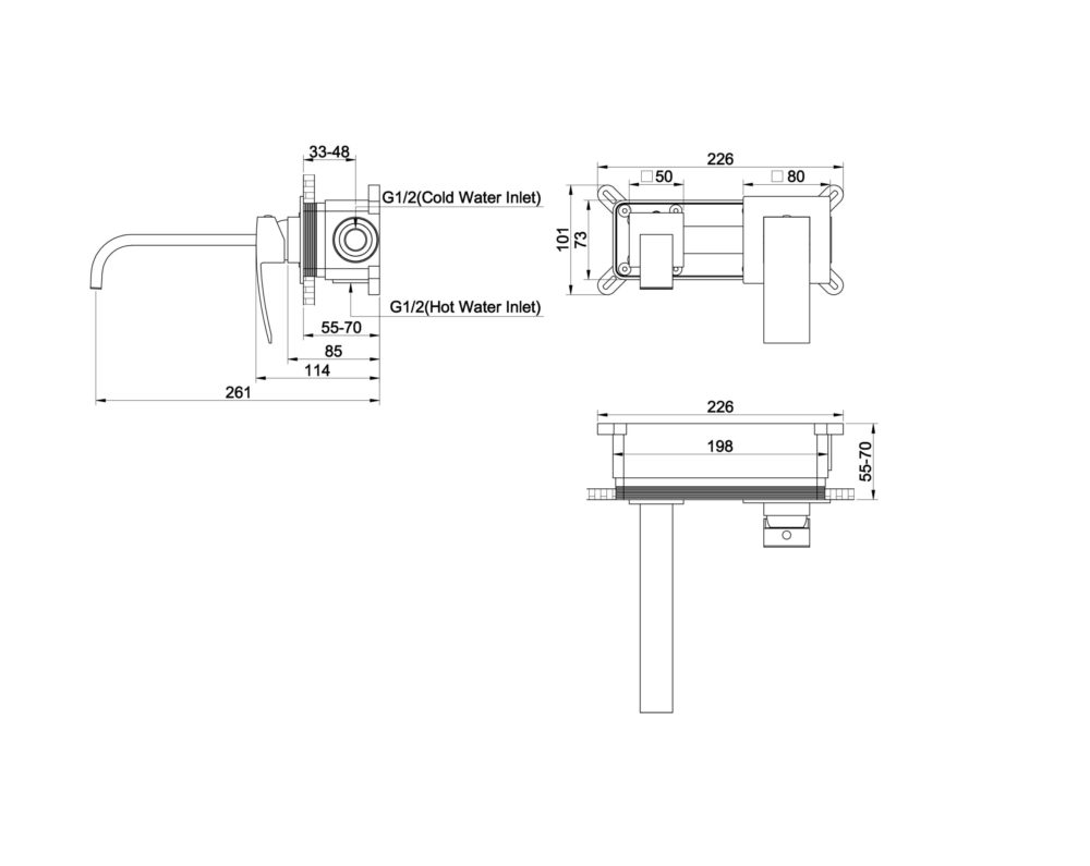 Zilver Wave Two Hole Wall Basin Mixer 02911