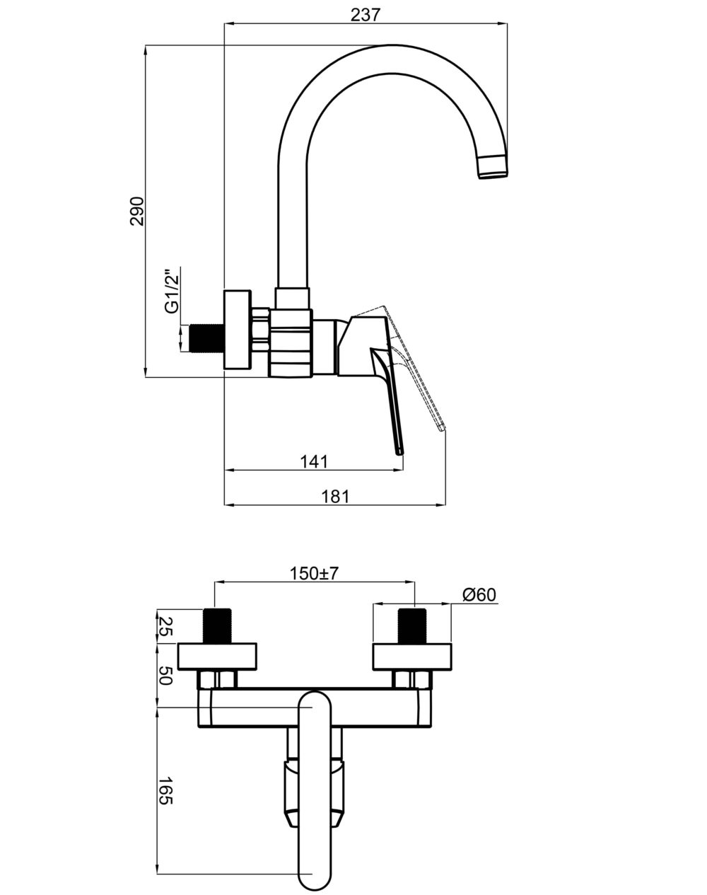 Zilver Wall Mounted Sink Mixer GX9915T