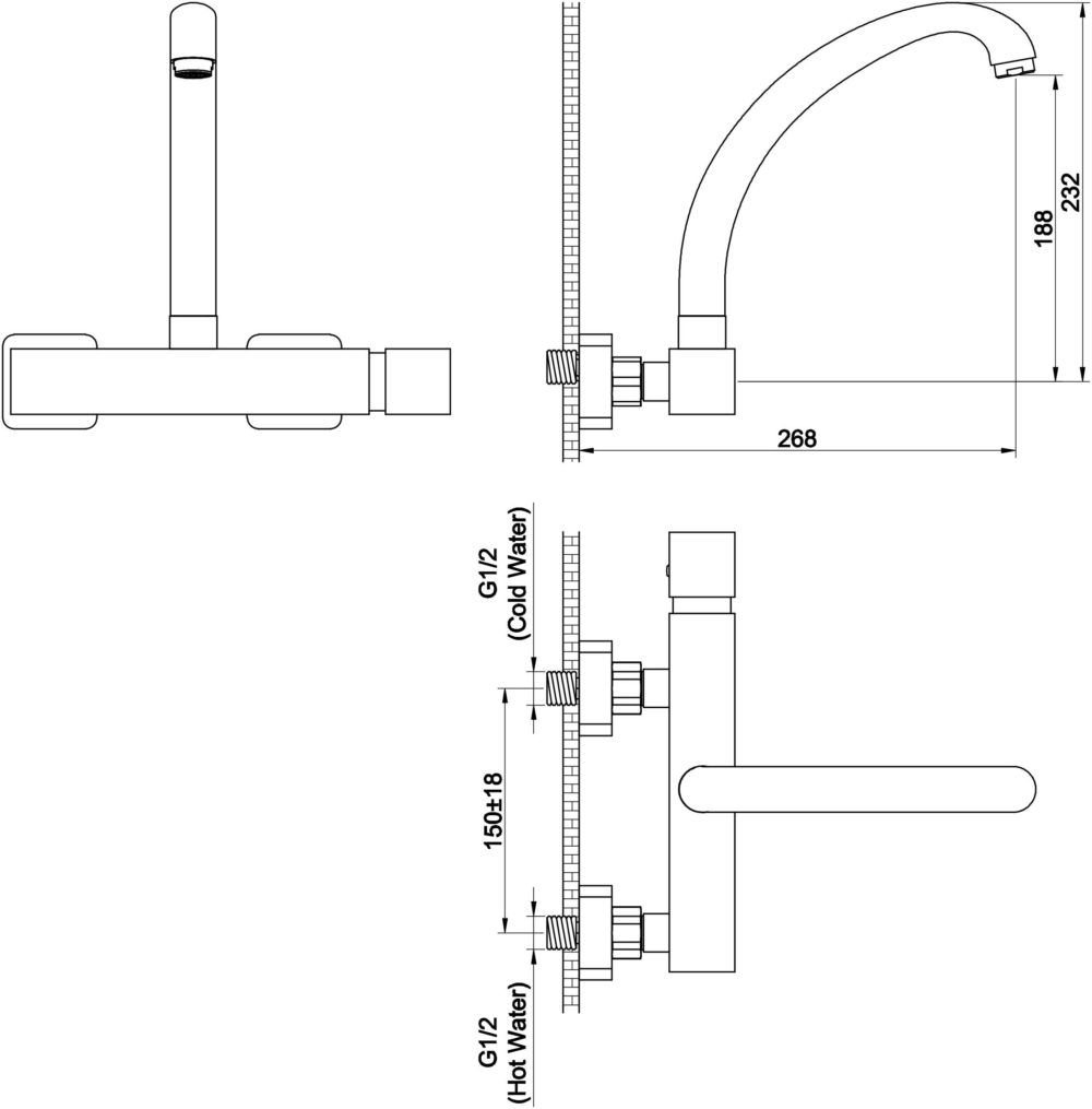 Zilver Wall Mounted Kitchen Mixer EFB901