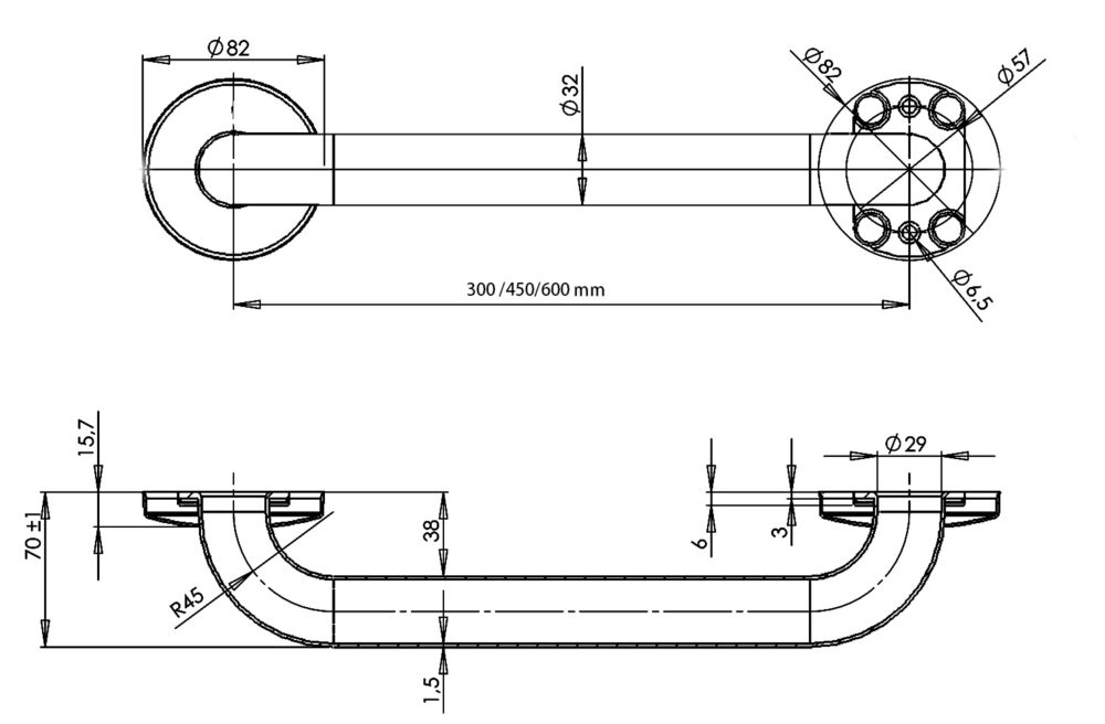 Zilver Grab Bar Straight ZHBS001